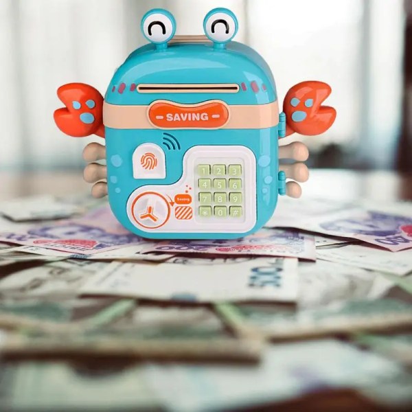 Pengasparande box för toddler Kontantmyntburk Tecknad krabba Penninglåda med elektroniskt lösenordskodlås för flickor Cartoon Crab Mone Blue