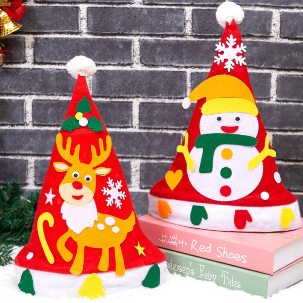 Julhatt Handgjorda handgjorda materialväska för barn Julhuvudbonader Non-Woven Tyg Dagis Kreativ nyårspresent C-S