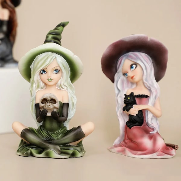 Häxfiguriner Häxrumsdekor Staty av Västerstatyetten Fairy Garden Halloween-tema present heminredning och samlarföremål