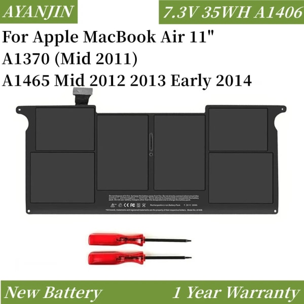 Laptopbatteri 7,3V 35WH A1375 A1406 För Macbook Air 11 tum A1370 2010 2011 A1465 2012 År 020-7377-A A1406 (2011 year)