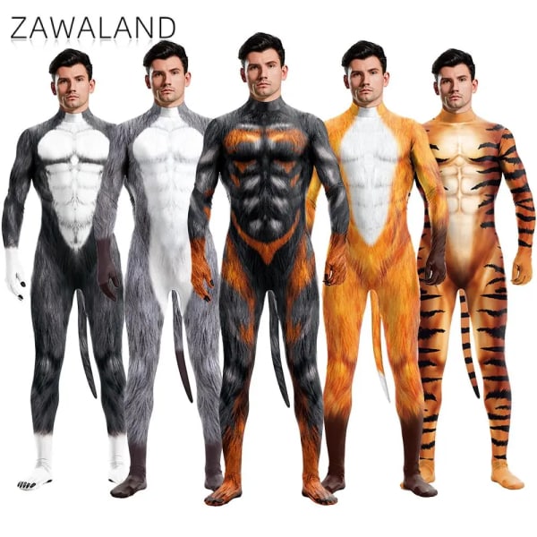 Zawaland Animal Beast Unisex cover Elastisk Sex Party Wolf Zentai Body Halloween Jumpsuit Cosplay Kostym Petsuit 1016 XL