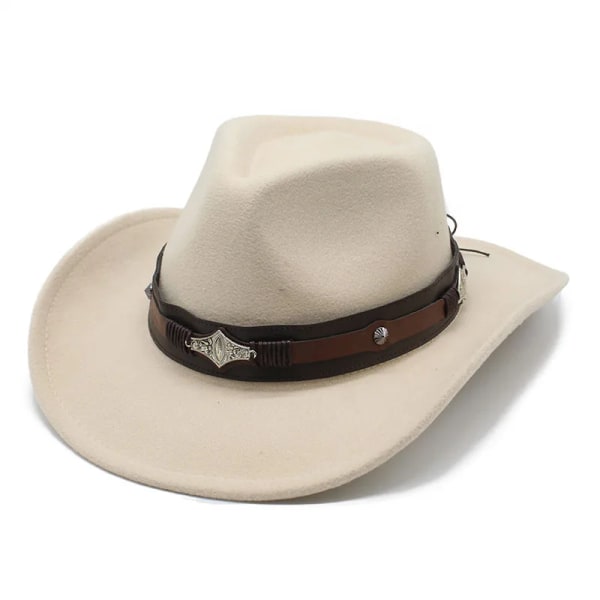 Western Cowboyhatt för män Modebälte Gentleman La Cowgirl Cap Kyrka Fedoras Hattar gorros hombre beige