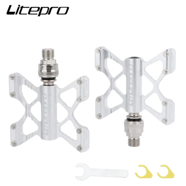 Litepro hopfällbar cykelpedal Aluminiumlegering Ultralätt QR-lagerpedal med snabbkoppling för MTB/hopfällbar/vägcykel silver
