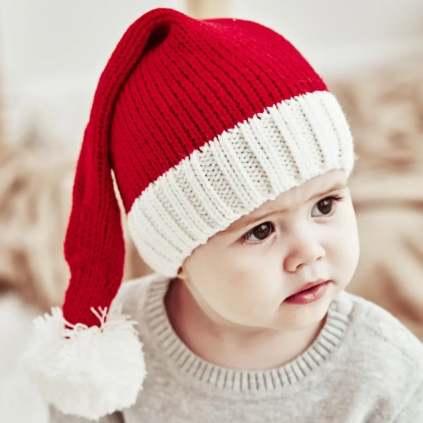 Julstickad mössa Söt Pom Pom Vuxen Barn Mjuk Beanie Tomteluva Nyårsfest Barnpresent Navidad Noel Juldekoration 2022 kid1