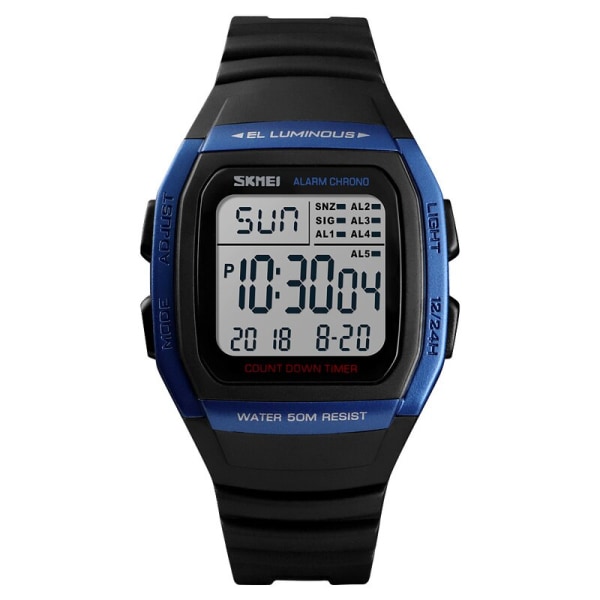 SKMEI Mode Herr Klockor Vattentät Sport Digital LED Alarm Chrono Elektronisk Klocka Man Student Armbandsur Relogio Masculino Blue