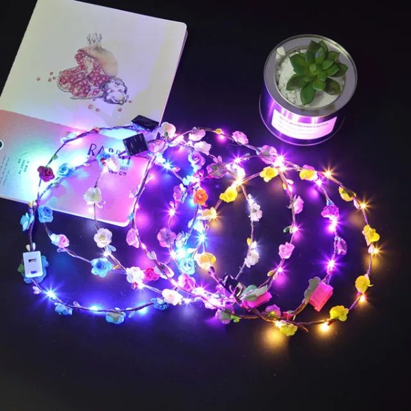 10st Glow Party Crown Flower Pannband LED Light Gadget Ringar Örhängen Födelsedag paper flower headban
