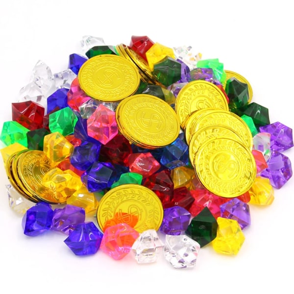 Plast Guld Treasure Coin Kapten Pirate Coin Crystal Diamond Treasure Box Akrylstenar Ädelleksaker för pojkar Style 6