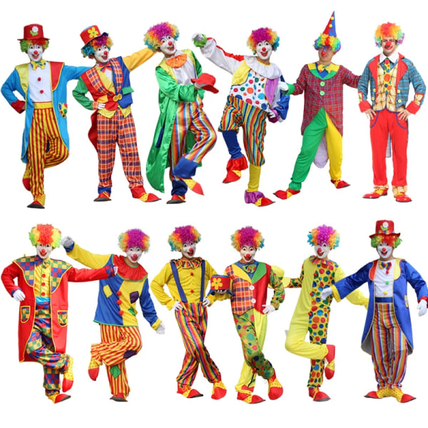 Vuxna män Rolig Cirkus Clown Hatt Dräkt Dam Stygg Joker Fancy Cosplay Carnival Dress Up Ingen peruk ZC-007 4XL