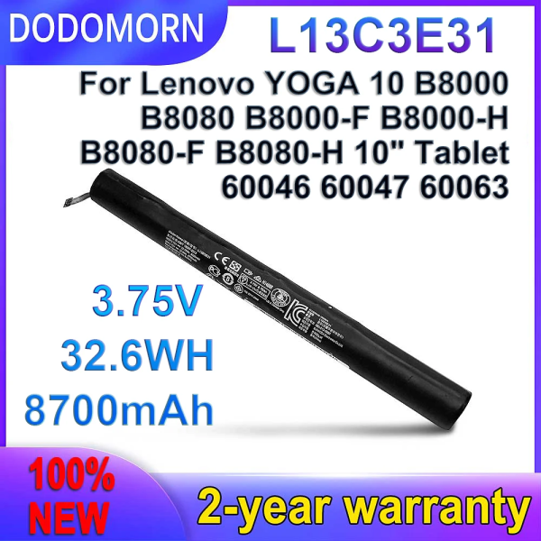 Laptopbatteri DODOMORN Nytt L13D3E31 För LENOVO YOGA 10" Tablet PC B8000 B8080 B8000-F B8000-H B8080-H B8080-F L13C3E31 3,75V 9000mAh