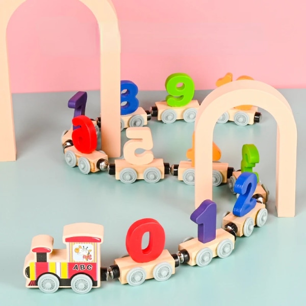 Magnettåg för barn att känna igen bokstäver Siffror Byggstenar Leksaksbil Chocolate