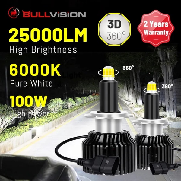 -25000LmBullvision H7 LED Strålkastare 25000LM 360 Grader 54st CSP LED 9012 HIR2 H1 H11 H8 H9 9005 9006 HB3 HB4 100W STG Halvljus för objektiv -25000Lm H8