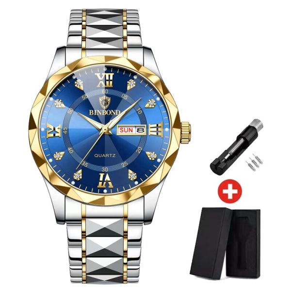 Business Watch Herr Warterproof Sport Herr Watch Top Märke Lyx Klocka Man Quartz Armbandsur Relogio Masculino Gold blue