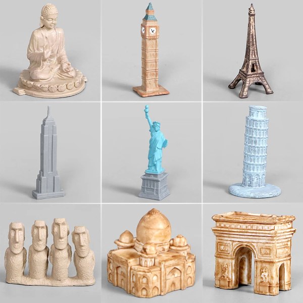 Handmålad miniatyrsimulering World Architecture Models Set, Byggnadsfigur av Eiffeltornet Sphinx Pyramid Montessori-leksaker