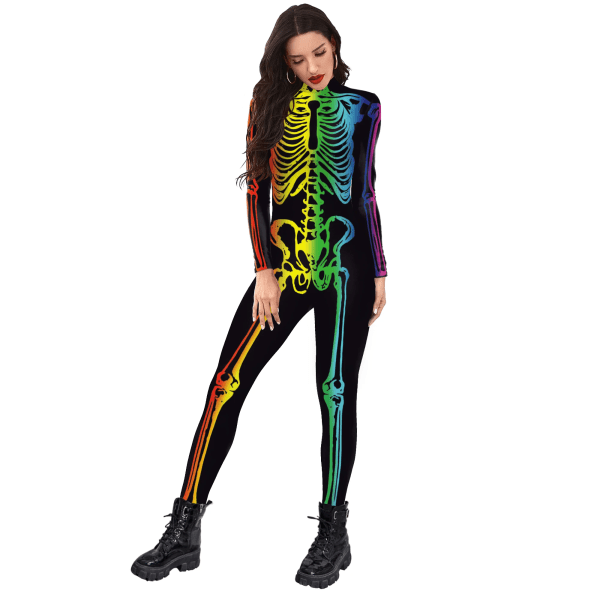 [You're My Secret] Kvinnor Skeleton Print Jumpsuits Purim Cosplay kostym Zentai Fitness Body Halloween Party Streetwear B142-356 S