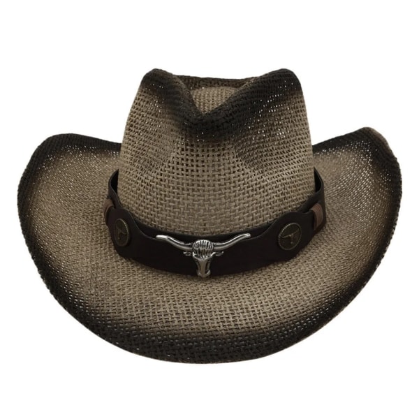 Män Kvinnor Retro Western Cowboy Ridhatt Läderbälte Bred Cap Patchwork Cowboyhattar Chapeu p5 Khaki
