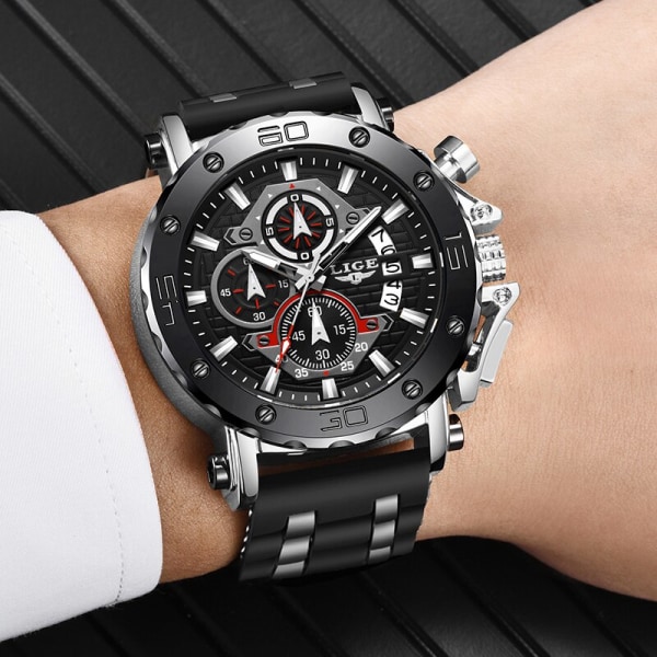 LIGE 2023 Nytt mode watch män Casual watch herr Toppmärke lyx sport kronografklocka Relogio Masculino silver black