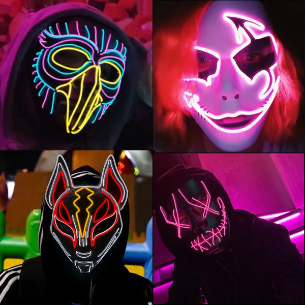Fashion Masque Masquerade Masks Halloween Glow Party Supplies Neon Mask LED Mask EL style 20