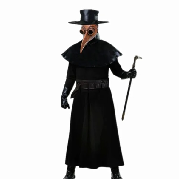 Plague Doctor Kostym Huvkappa Lång näsa Näbb Latexmask Halloween Cosplay Kappa Kostym för barn och vuxenfest 1 Adult XL