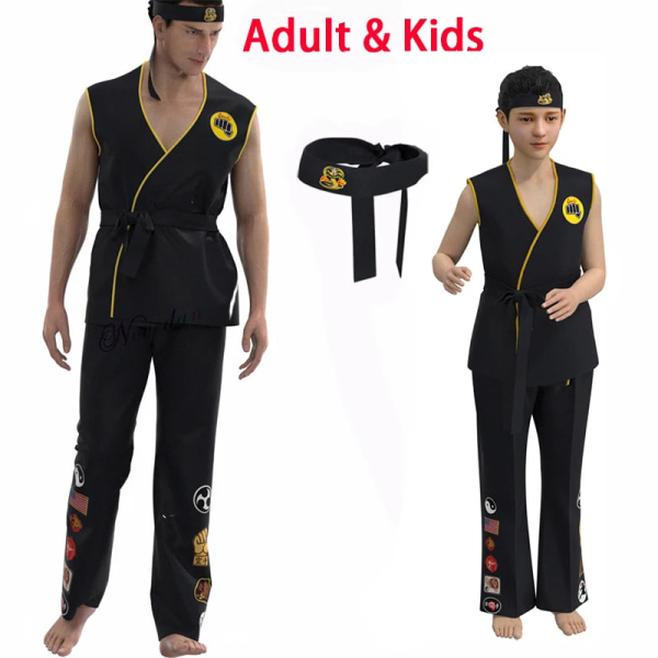 Anime Game KOF Cosplay Kostym Cobra Kai Val Armorr Karate Uniform Taekwondo Kläder för Man Barn Gladiator Rollspel Kostym Karate Uniform Kids 100-110cm