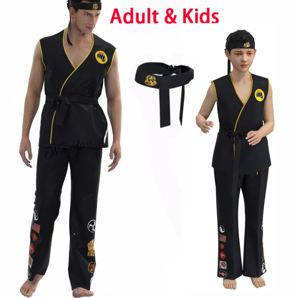 Anime Game KOF Cosplay Kostym Cobra Kai Val Armorr Karate Uniform Taekwondo Kläder för Man Barn Gladiator Rollspel Kostym Karate Uniform Kids 120-130cm