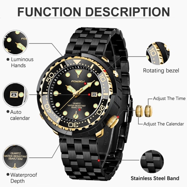 LIGE Mode Watch 50M Vattentät Lysande Sportarmbandsur Roterande Bezel Quartz Watches med Auto Date Relogio Masculino Full Black