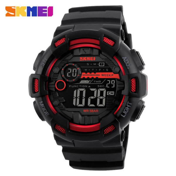 SKMEI 1243 Outdoor Sport Watch Herr PU Armband LED Display Herrklockor Multifunktion Vattentät Digital Armbandsur reloj hombre 1243 red