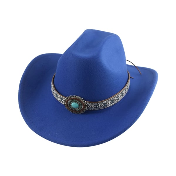 Cowboyhatt Western Cowboy Cowgirl Man Hatt Panama Lyx Casual Bältesband Khaki Camel Black Jazz Kepsar Sombrero Sombrero Hombre blue