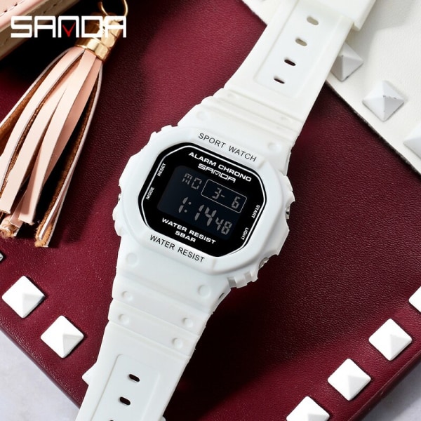 SANDA Brand Digital Watch Lyx G Style Elektroniska Klockor Watch För Kvinnor Män Stoppur Countdown Armbandsur 293 black white