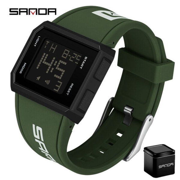 SANDA 9003 New Fashion herrklockor 50M vattentät watch för män LED Elektroniska digitala armbandsur Relogio Masculino BLACK GREEN  2