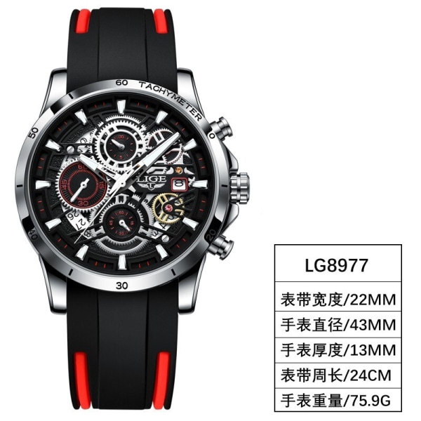 2023 LIGE Herrklockor Toppmärke Rostfritt stål Hollow Sport Vattentät Quartz Watch Herr Militär Armbandsur Relogio Masculino Silver red