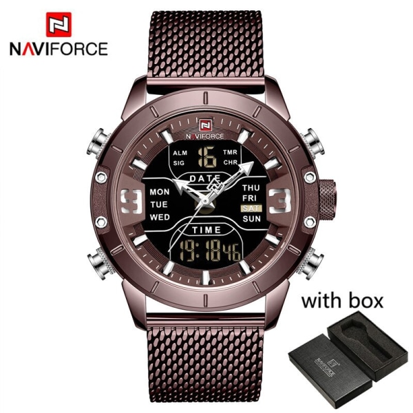 Watch Män Rostfritt stål Militär Armé Vattentät Man Armbandsur Digital Quartz Man Klocka Relogios Masculino 9153 NA915303 with box