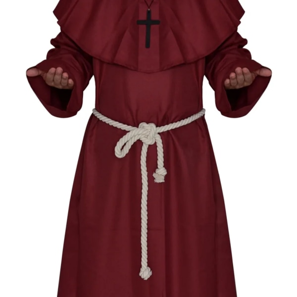 Medeltida munk prästerskap pest läkare dräkt klänning dräkt för vuxna män präst huva kappa Cape Christian mantel Halloween outfit sjal Black Cape XXXL