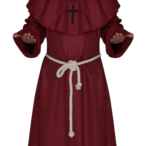 Medeltida munk prästerskap pest läkare dräkt klänning dräkt för vuxna män präst huva kappa Cape Christian mantel Halloween outfit sjal Red Cape L