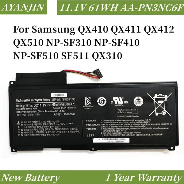 Laptopbatteri 11.1V 61WH AA-PN3NC6F AA-PN3VC6B För Samsung QX410 QX411 QX412 QX510 NP-SF310 NP-SF410 NP-SF510 SF511 QX310