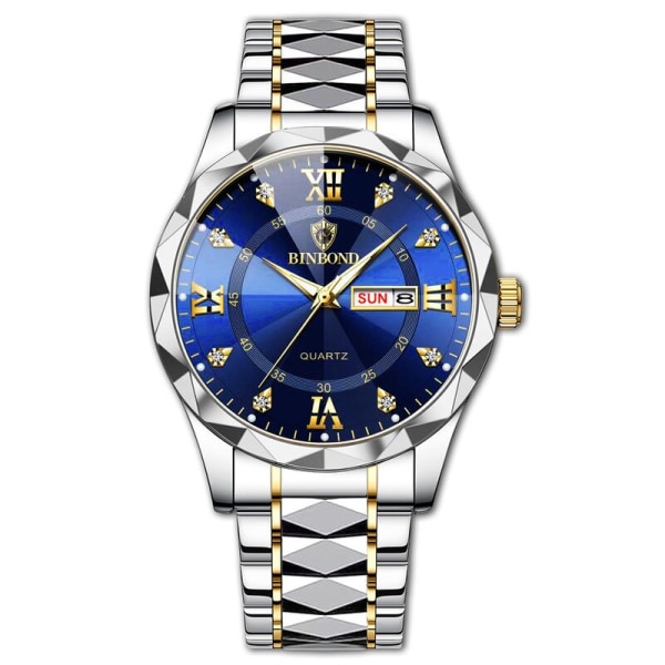Toppmärke Lyx Watch Herr Vattentät Week Date Klocka Watch Herr Quartz Armbandsur Relogio Masculino B2521 Gold Jian Blue