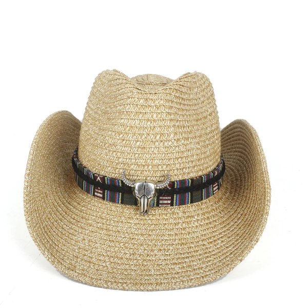 unisex Dam män Hollow Western Cowboy Hat Lady Summer Straw Bohemian Belt Sombrero Hombre Beach Cowgirl Jazz Solhatt Storlek 57 59 Khaki