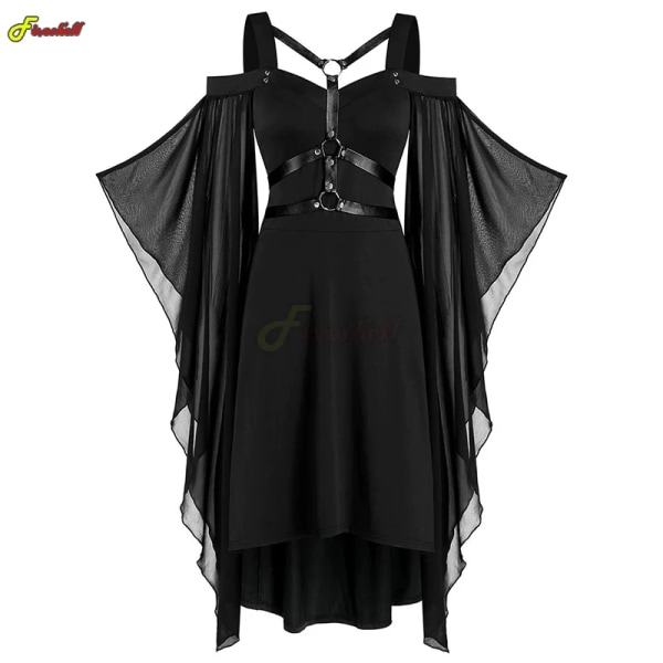 Medeltida cosplay Halloween kostymer för kvinnor karneval häxa viktoriansk klänning kvinnor gotisk retro domstol Victoria klänning i stor storlek black XXL