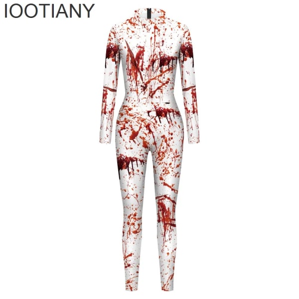 IOOTIANY Bloody Bloodstains 3D print Kvinnor Sexig Jumpsuit Halloween Skräck Carnival Cosplay Kostymer Snygga Bodysuit Party-byxor B S