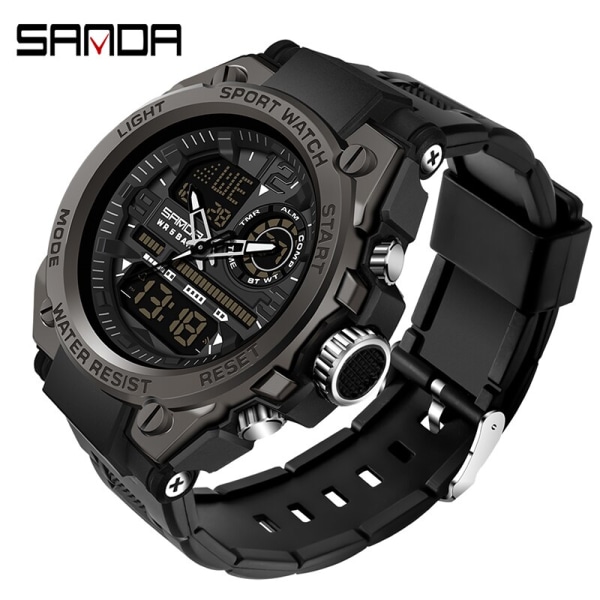 SANDA G Style Herr Digital watch Militär sportklockor Dubbel Display Vattentät Elektronisk Armbandsur Relogio Masculino 6024 Black