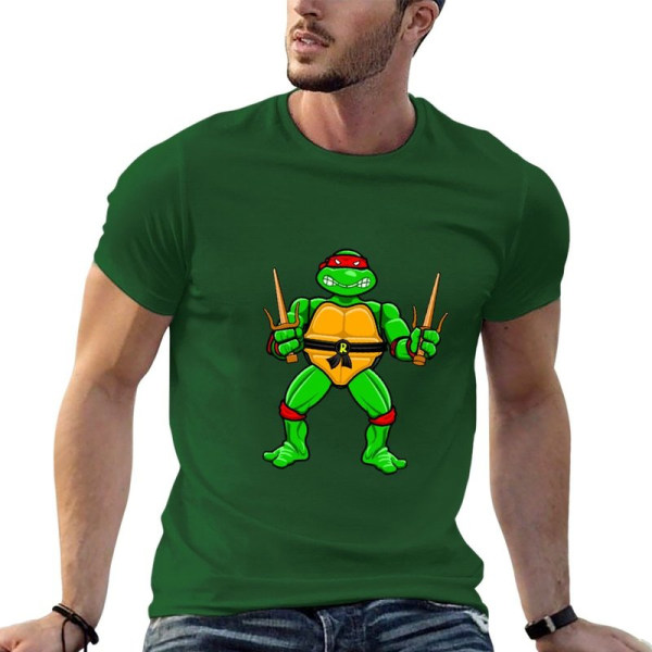 80-talet Raphael Action Figure T-shirt koreansk mode vanlig t-shirt pojkar print skjorta överdimensionerade t-shirts för män Green 6XL