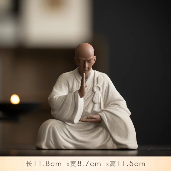 Lila Sand Zen Liten Munk Buddhist Shami Meditation Skulptur Keramikfigurer Tearoom Skrivbordsdekoration Tillbehör Present