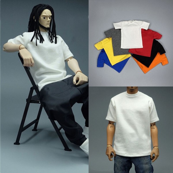 7 färger 1/6 manliga soldatkläder Klassiska solida korta ärmar Lösa underlägg T-shirt Passform 12'' Action Figur Body för fans DIY B