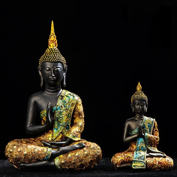 Stor Buddhastaty Thailand Buda Buddhaskulptur Grön Resin Handgjord Buddhism Hindu Fengshui Figur Meditation Heminredning