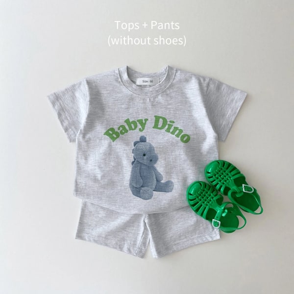 2023 Sommar Korea Baby Pojkar Kostym Broderade Björn Badge T-shirts T-shirts+lösa shorts Flickor 2st Casul Spädbarnsset Toddler 8 4Y  110