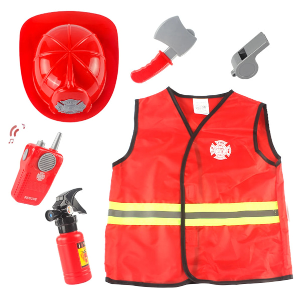 Barn Brandman Rollspel Bekväm brandmanskostym Yrkeserfarenhet Kläder Uniform Rolig Set Red