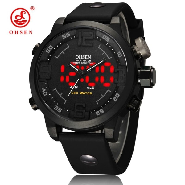 OHSEN Fashion Outdoor Sport Watch Herr Multifunktion 5 Bar Vattentät Svart Militär Digital Armbandsur Klocka Relogio Masculino Red Watch