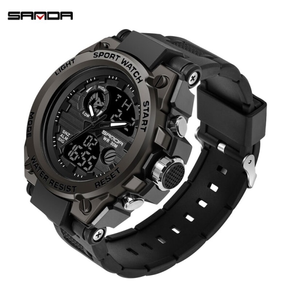 SANDA G Style Herr Digital watch Militär sportklockor Dubbel Display Vattentät Elektronisk Armbandsur Relogio Masculino 739 Black