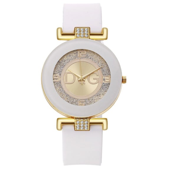 Hög kvalitet Dqg Märke Enkel Kristall Mode Kvarts Watch Svart Design Silikonrem Stor Urtavla Kreativt Mode white