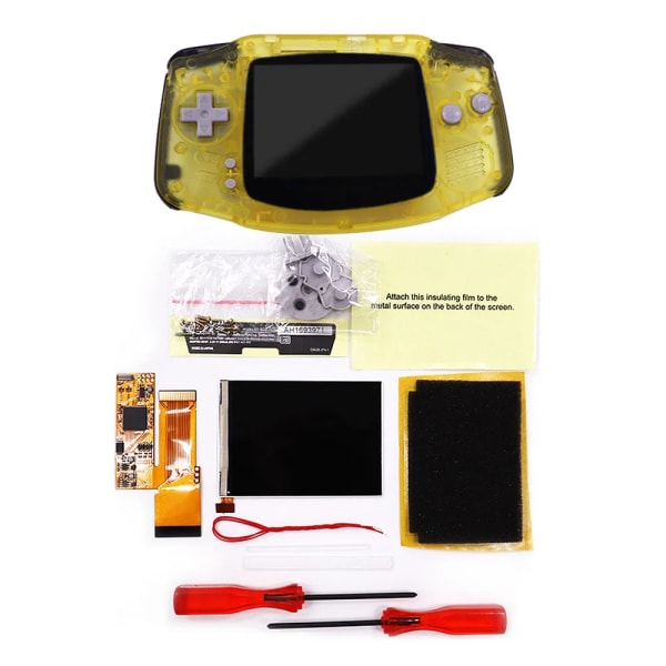 DIY IPS GBA LCD-skärm 10 nivåer Hög ljusstyrka Bakgrundsbelysning för Nintend Gameboy Advance Console V2 version med förskuret hölje Clear Gold