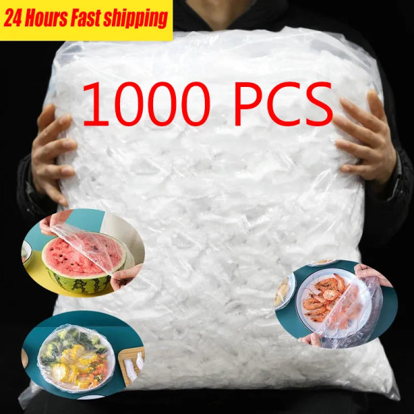 1000 st Saran Wrap Cover Livsmedelskvalitet Frukt Grönsaksförvaringspåse Elastisk plastpåse Köksfräsch påse 500pcs